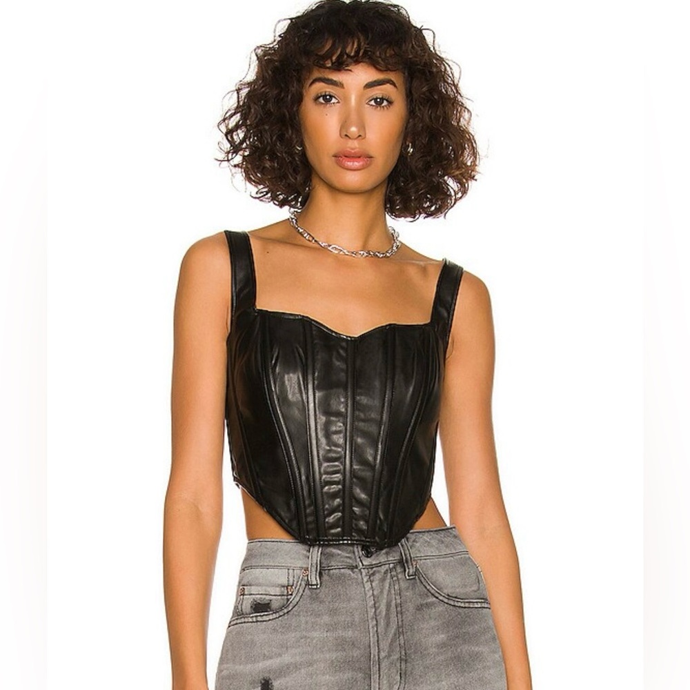 Faux Leather Corset Bustier in Black